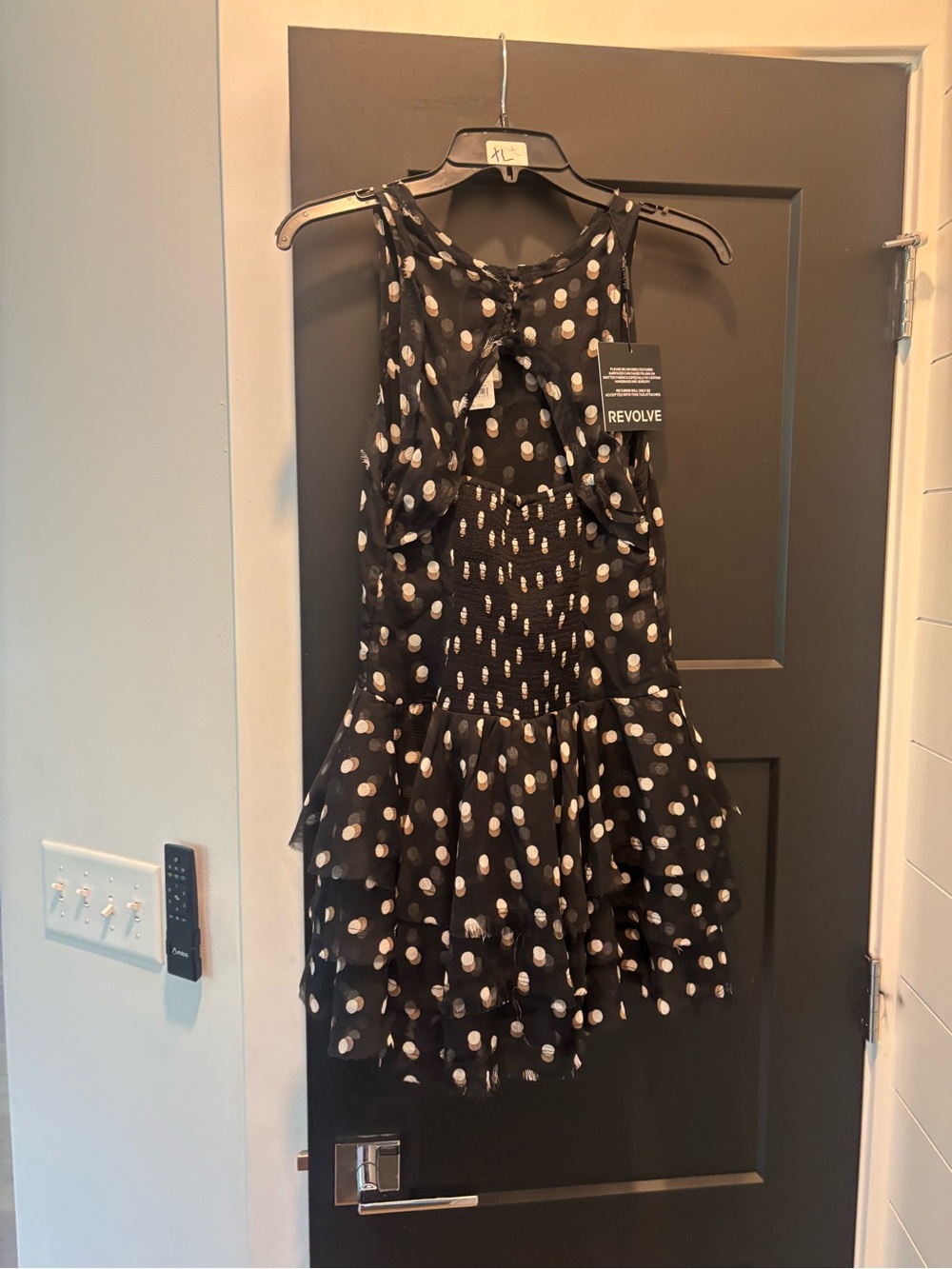 Free People Raven Printed Mini Dress XS Night Combo NWT Dot Printed Ruffle black - Picture 11 of 15